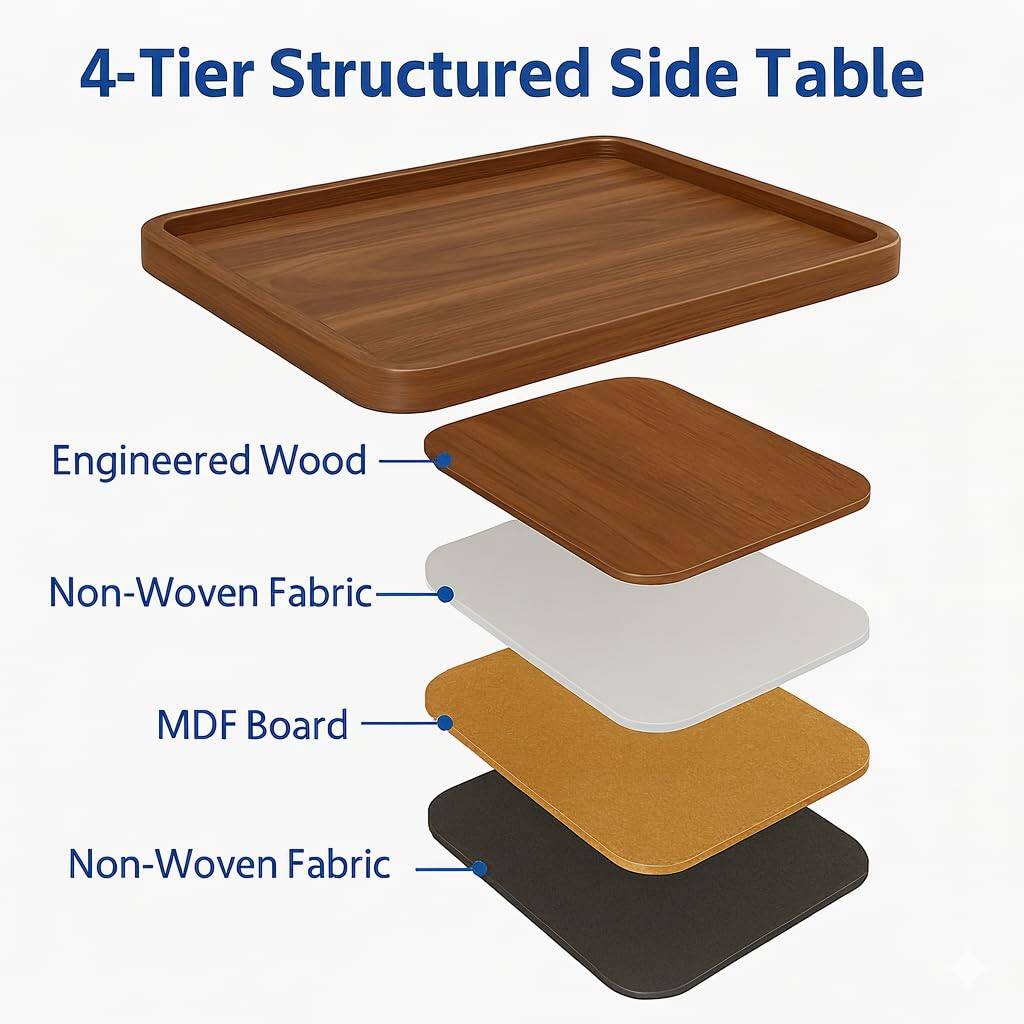 4-Tier Structured Side Table

- Engineered Wood
- Non-Woven Fabric
- MDF Board
- Non-Woven Fabric