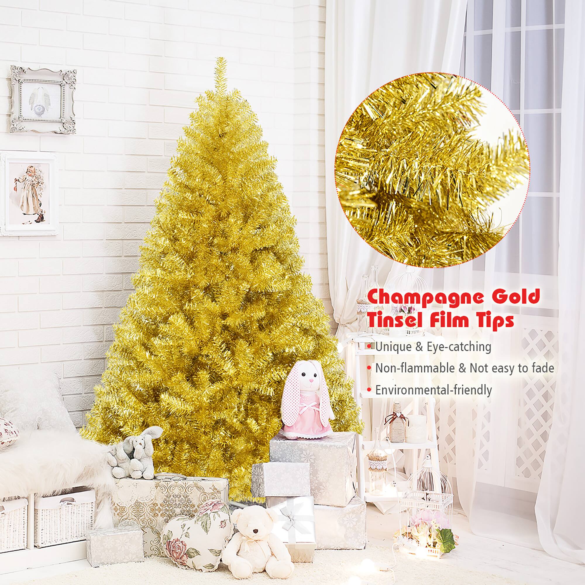 Champagne Gold Tinsel Film Tips: Unique & Eye-catching, Non-flammable & Environmental-friendly.