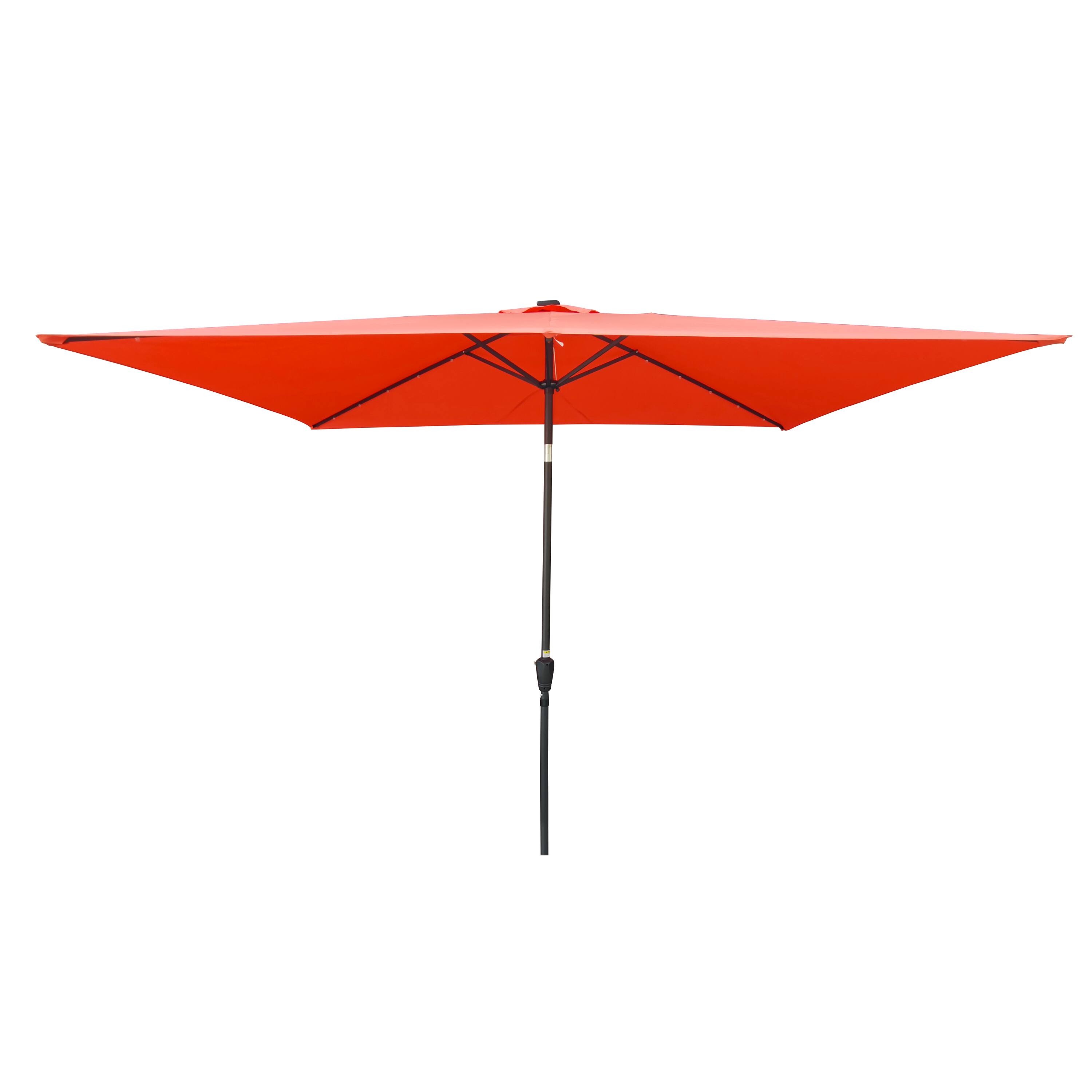 Back. Loheer - Loheer 10x6.5 ft Rectangular Solar LED Patio Umbrella with Crank and Push Button Tilt Black Pole.