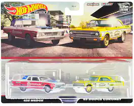 Hot Wheels - 1963 Plymouth Belvedere 426 Wedge MOPAR White Red Blue Top & 1965 Dodge Coronet Eastbound Crowned Car Culture 2 Cars - White And Red With Blue, Yellow