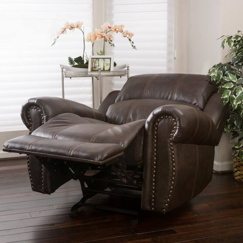 Back. APRILSOUL - Wide Faux Leather Manual Glider Standard Recliner - Gray.