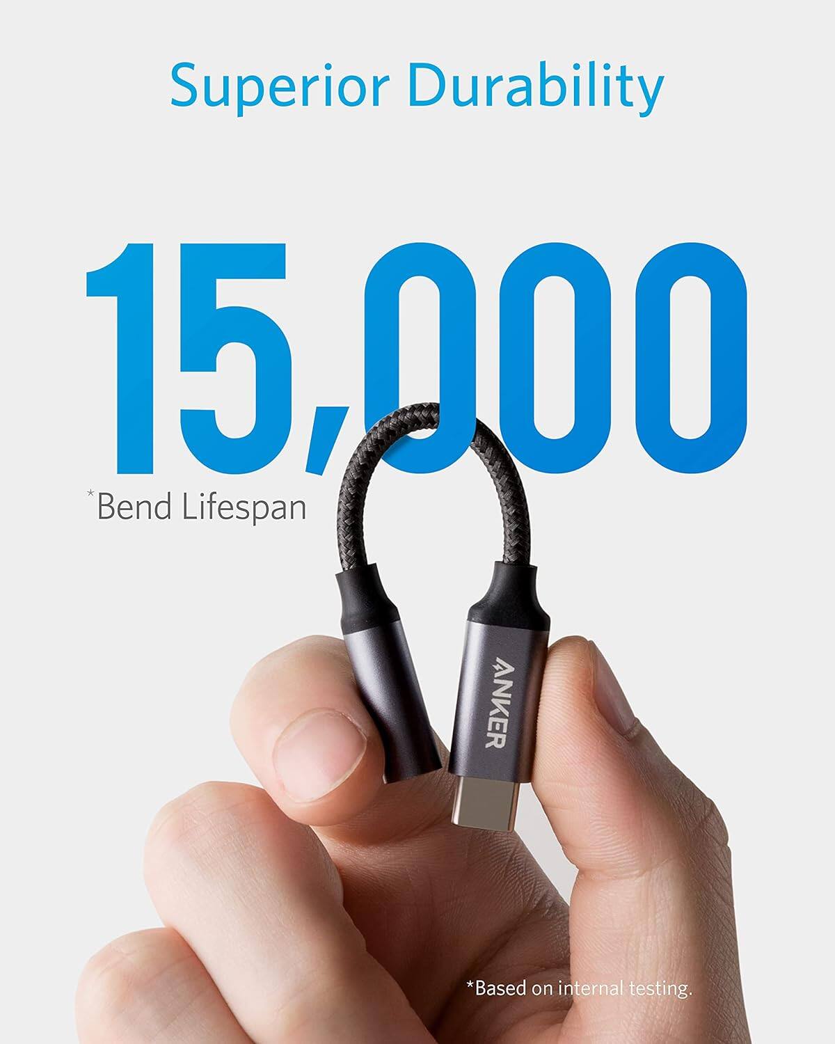 Superior Durability  
15,000 *Bend Lifespan  
ANKER  
*Based on internal testing.
