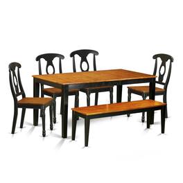 East West Furniture - 6-PC Dining room set with bench-Kitchen Tables and 4 Dining Chairs Plus bench - Black & Cherry