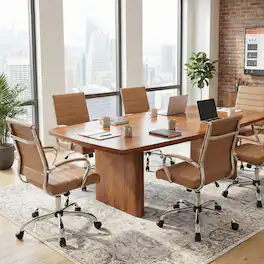 LeisureMod - Set of 6 Benmar Ergonomic Leather Upholstered Office Chair with Cushioned Armrests and Swivel Task Chair - Brown
