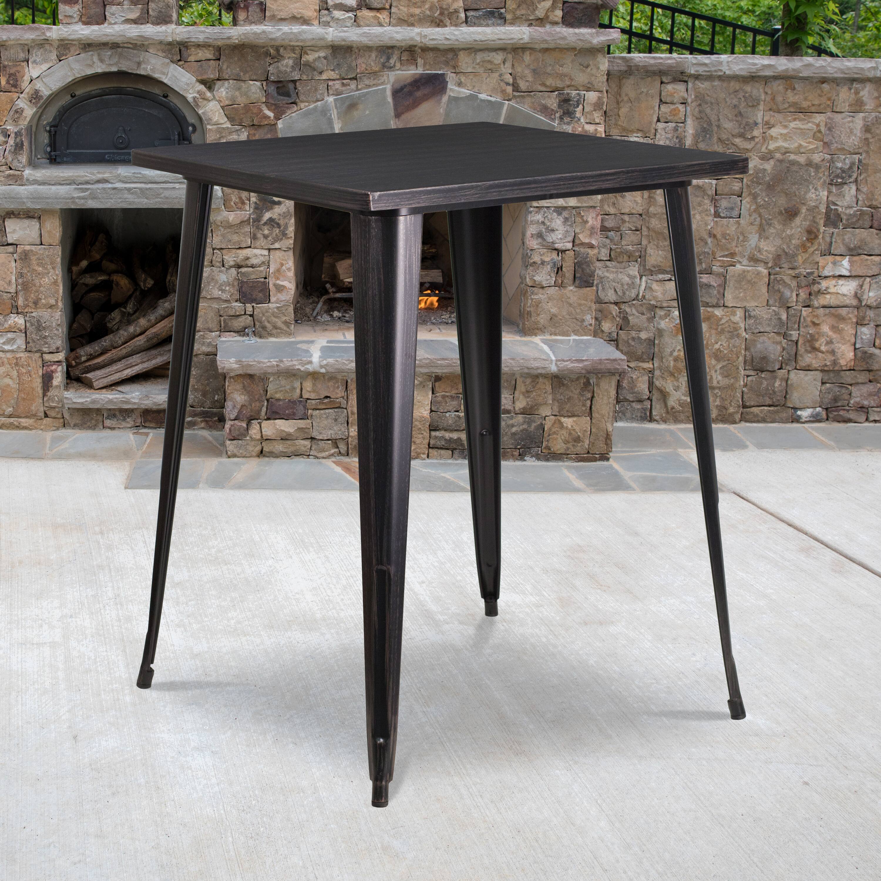 Angle. Flash Furniture - Nolan Commercial Grade 31.5" Square Black-Antique Gold Metal Indoor-Outdoor Bar Height Table - Gold.