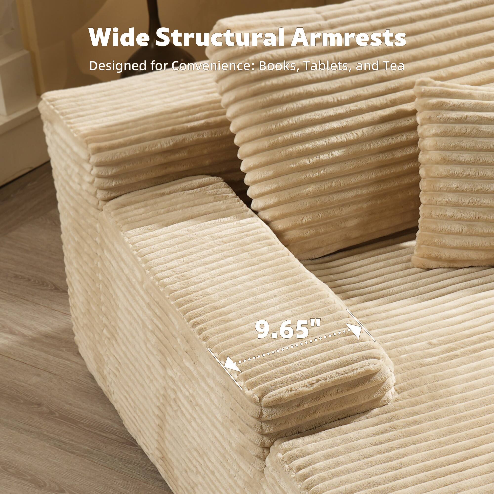 Wide Structural Armrests  
Designed for Convenience: Books, Tablets, and Tea  

9.65"