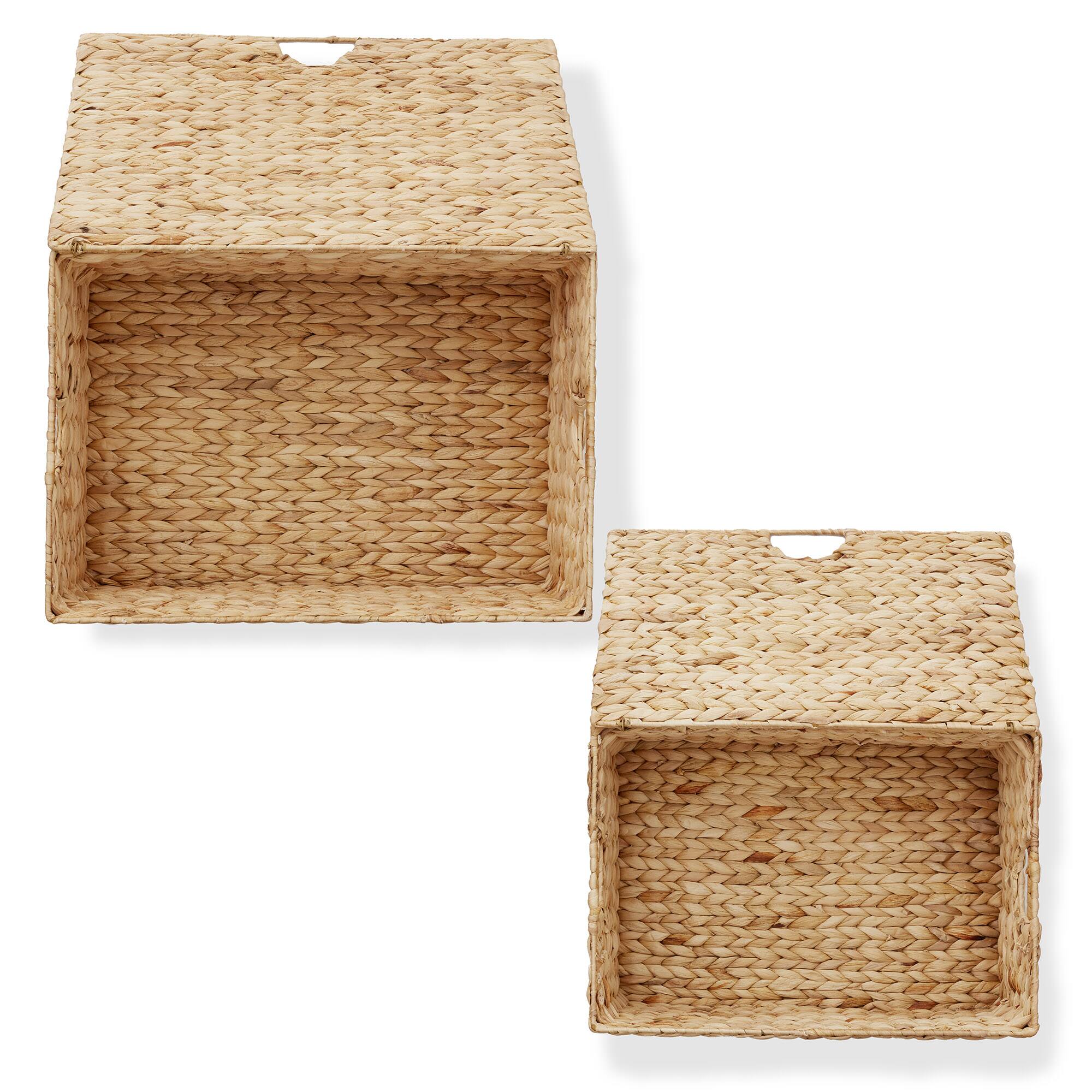 Alt View 5. Casafield - Water Hyacinth Rectangular Storage Baskets with Lids, Nesting Basket Sets - Natural - Hyacinth.