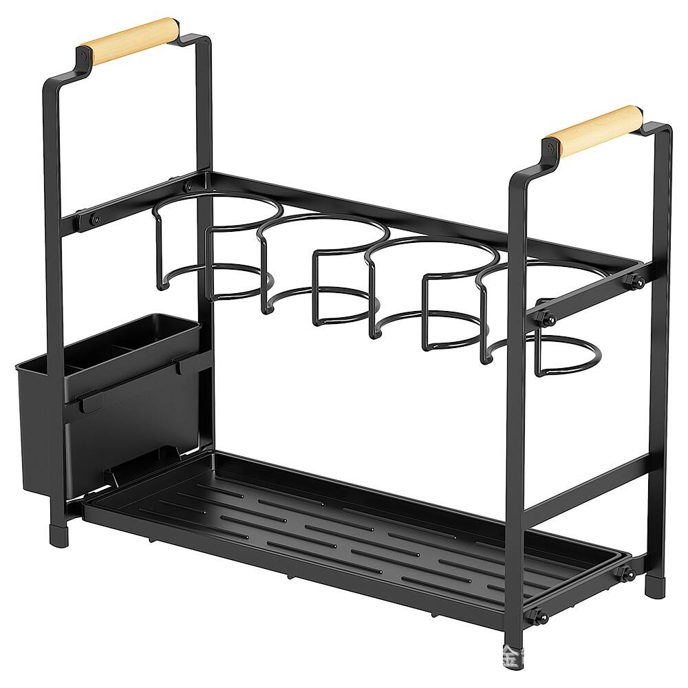 Alt View 4. GARVEE - Water Bottle Organizer, Double Layer Cup Holder, Carbon Steel Storage Rack with Tray for Small Kitchens and Countertops - Black.
