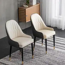 POVISON - Modern Dining Chair With PU Leather (Set of 6), Black & Beige Chair, Metal Legs - Gray & Beige PU Leather