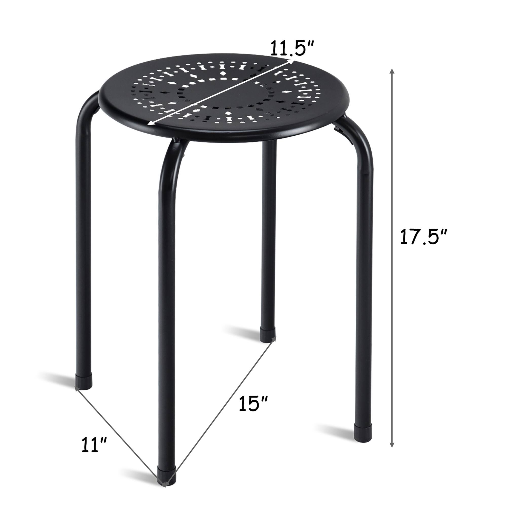 The dimensions of the stool are:

- Diameter: 15"
- Height: 17.5"
- Leg length: 11.5"
- Base width: 11"