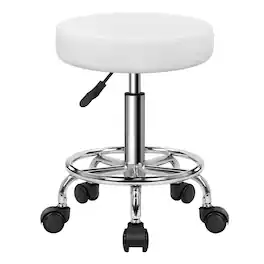 KKTONER - PU Leather Round Rolling Stool with Foot Rest Swivel Height Adjustment Spa Office Massage Stools Small - White