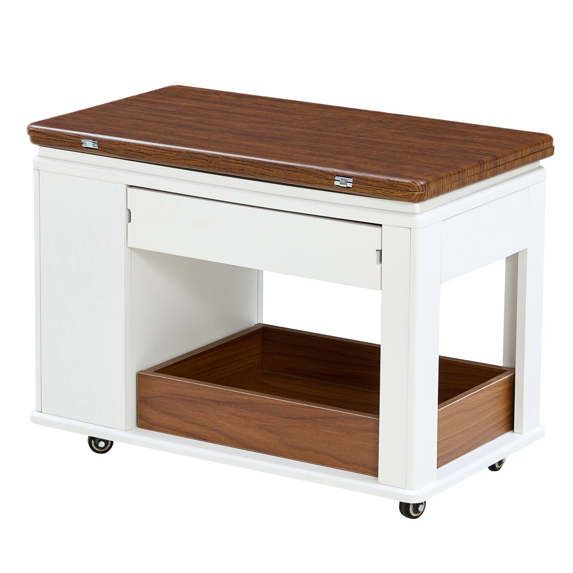 Alt View 7. GOODSILO - Modern Multi-Function Coffee Table with Foldable Top and Multi-Tier Storage - Walnut+White.