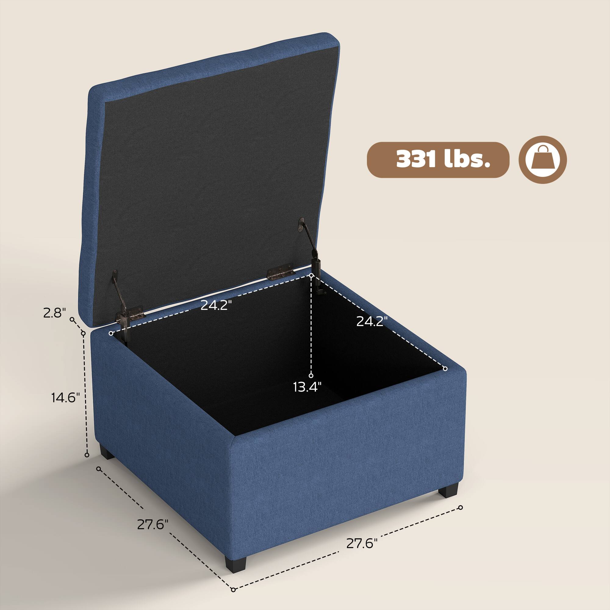 331 lbs.  
2.8"  
24.2"  
24.2"  
14.6"  
13.4"  
27.6"  
27.6"