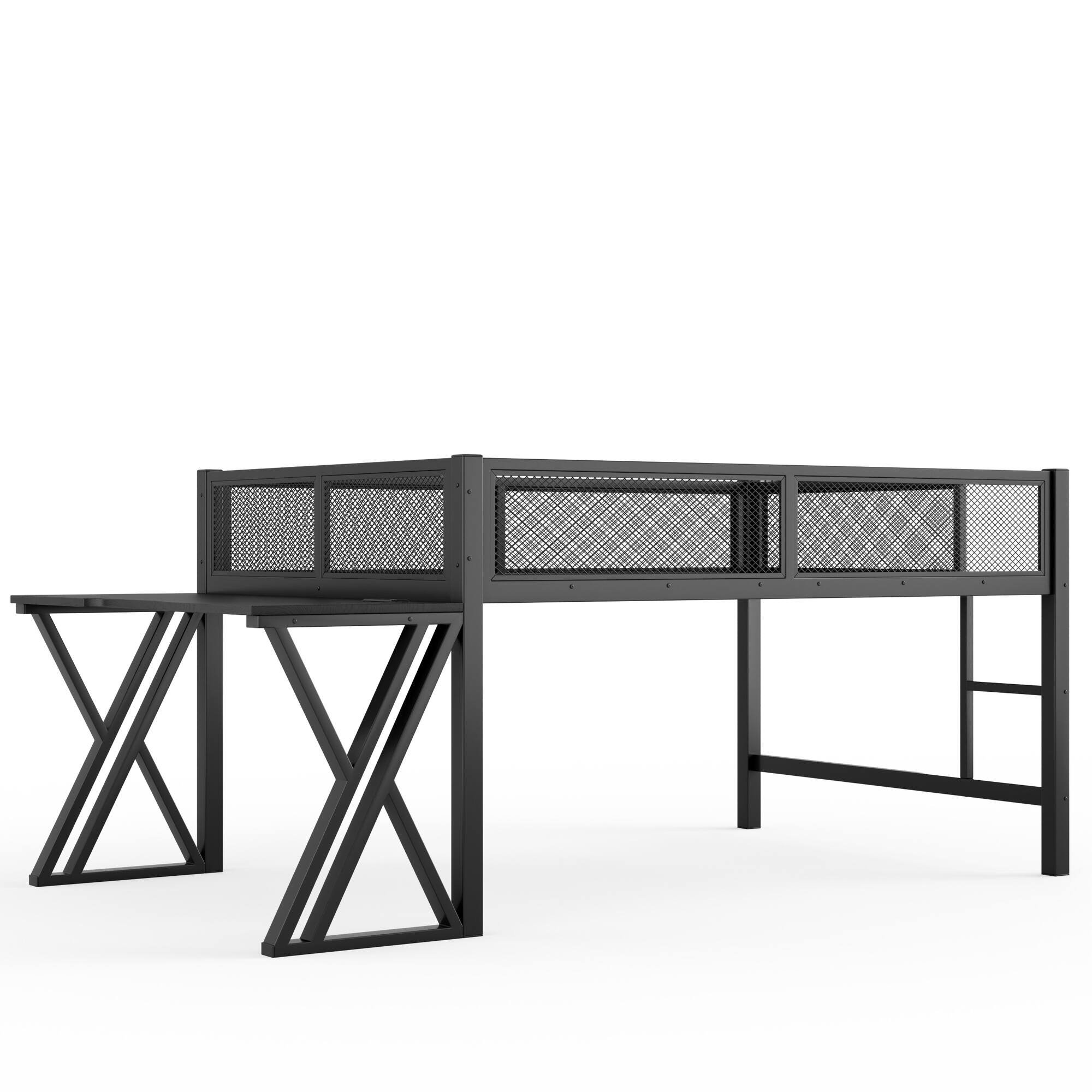 Alt View 5. Boyel Living - Full Size Gaming Loft Bed with Desk of X Shaped Leg LED Lights USB Ports Staircase - Black.