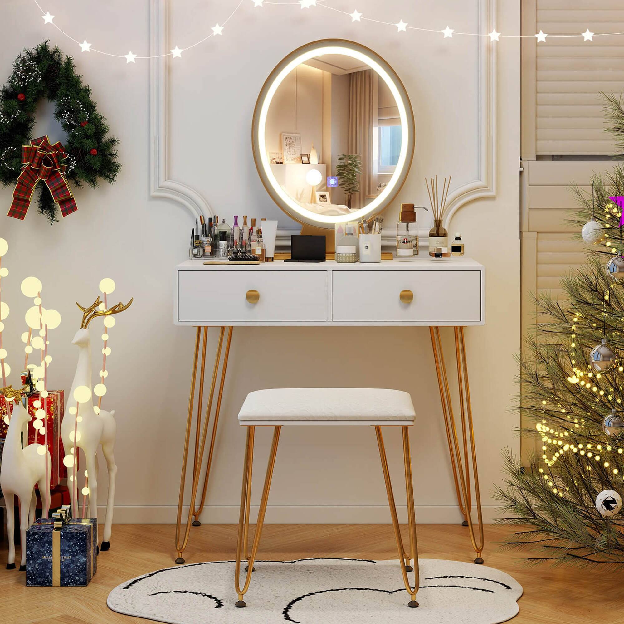 Alt View 3. Costway - Costway Vanity Makeup Dressing Table W/ 3 Lighting Modes Mirror Touch Switch - White.