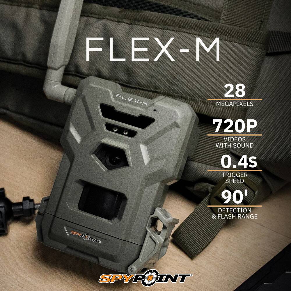 FLEX-M

28 MEGAPIXELS

720P VIDEOS WITH SOUND

0.4s TRIGGER SPEED

90' DETECTION & FLASH RANGE

SPYPOINT