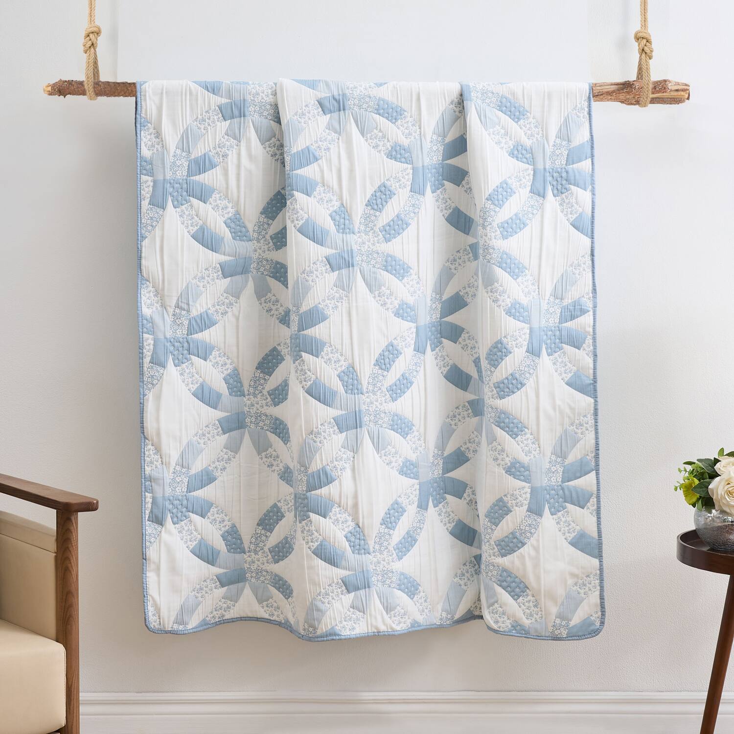 Angle. Greenland Home Fashions - Greenland Home Fashions 100% Jacquard Woven Polyester Wedding Ring Accessory Throw Blue - Blue.