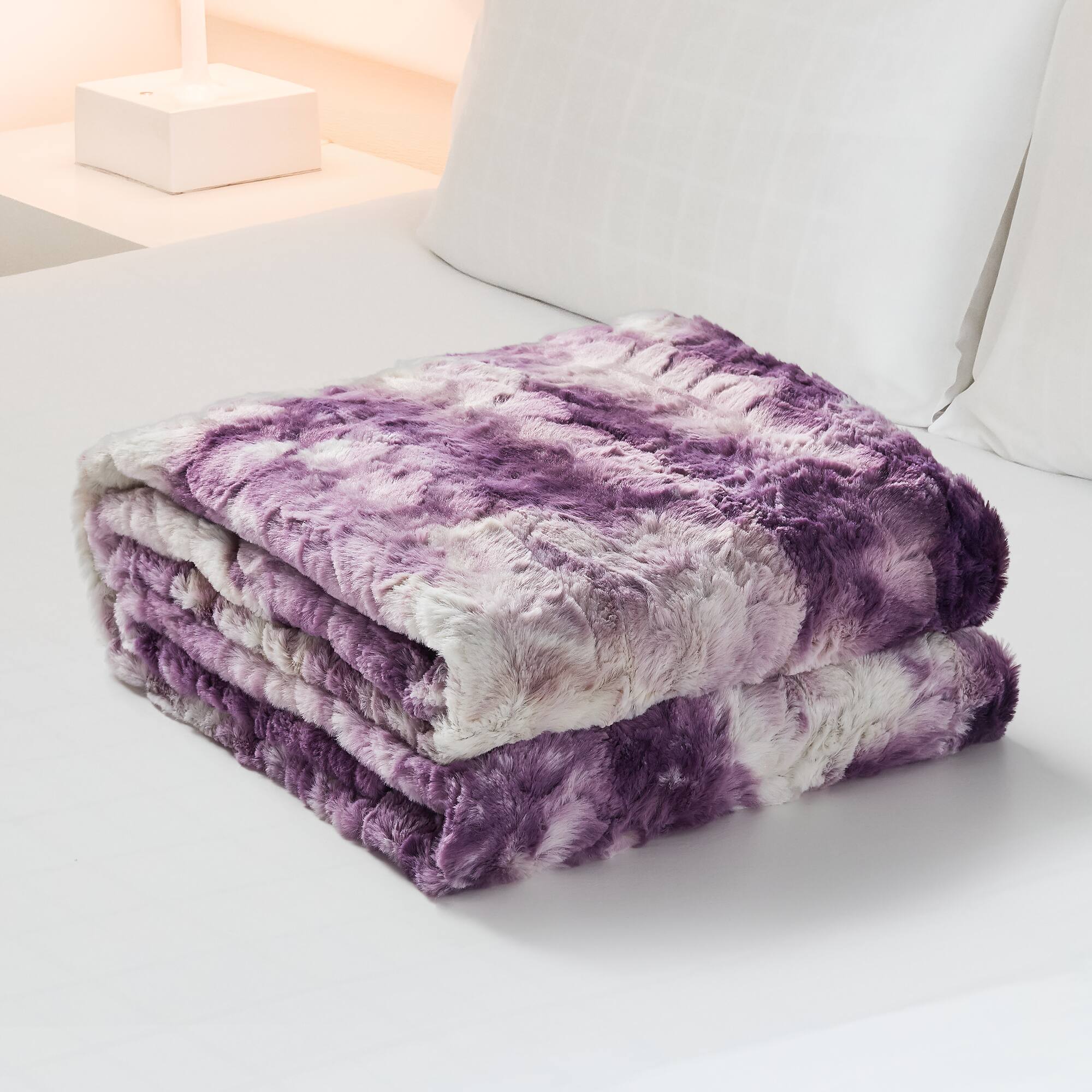 Alt View 2. Cheer Collection - Gray Faux Fur Throw Blanket Ultra Soft Leaf Design for Couch and Bed - Marble.