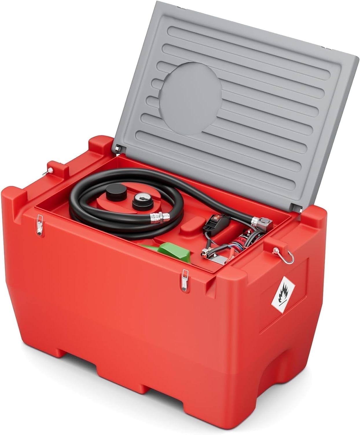 Front. Mirfee - 50Gal Fuel Transfer Tank with 10.6GPM 12V Pump - for Gasoline & Diesel, Red - Red.