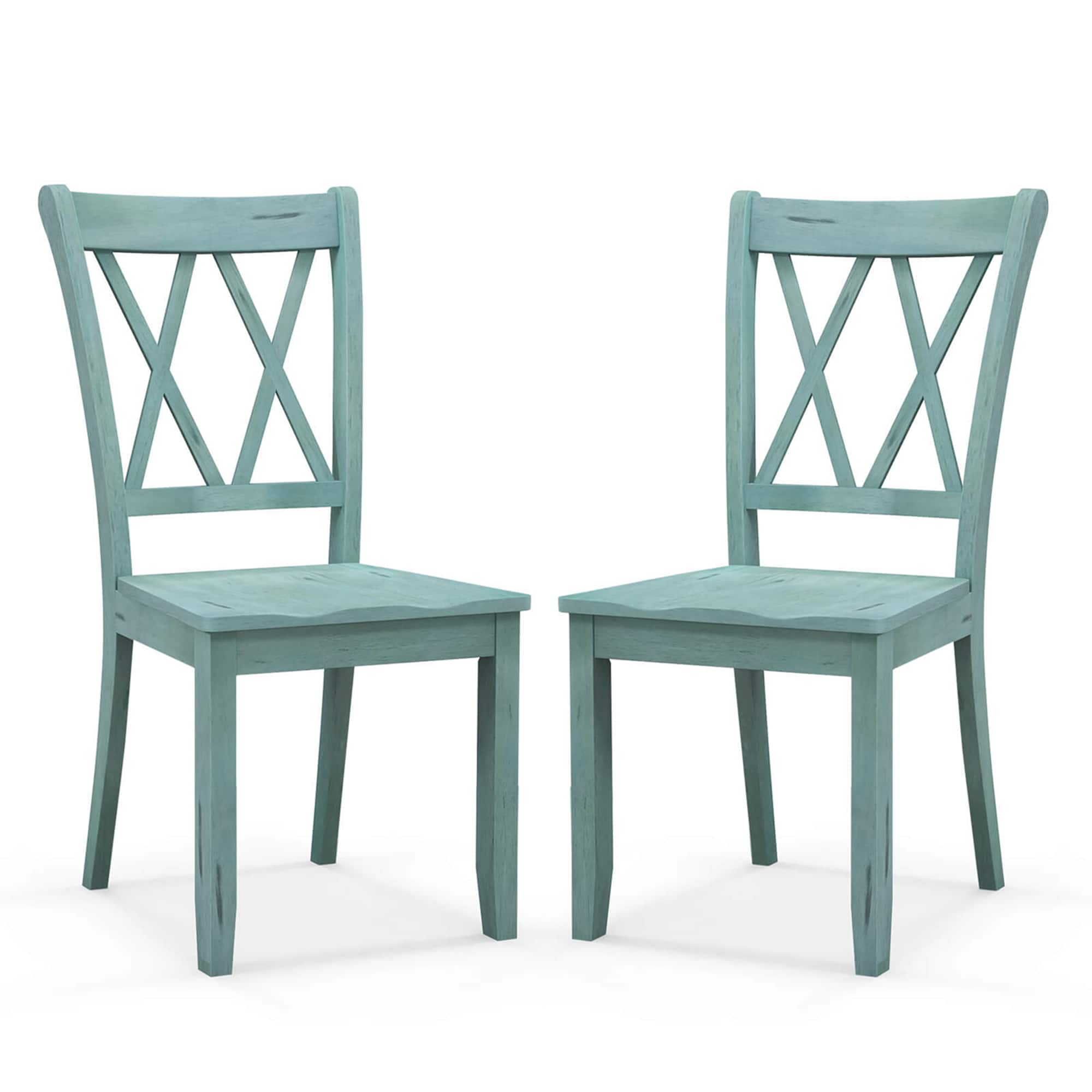 Costway - Set of 2 Wood Dining Chair Cross Back Dining Room Side Chair Mint Home Kitchen - Mint Green