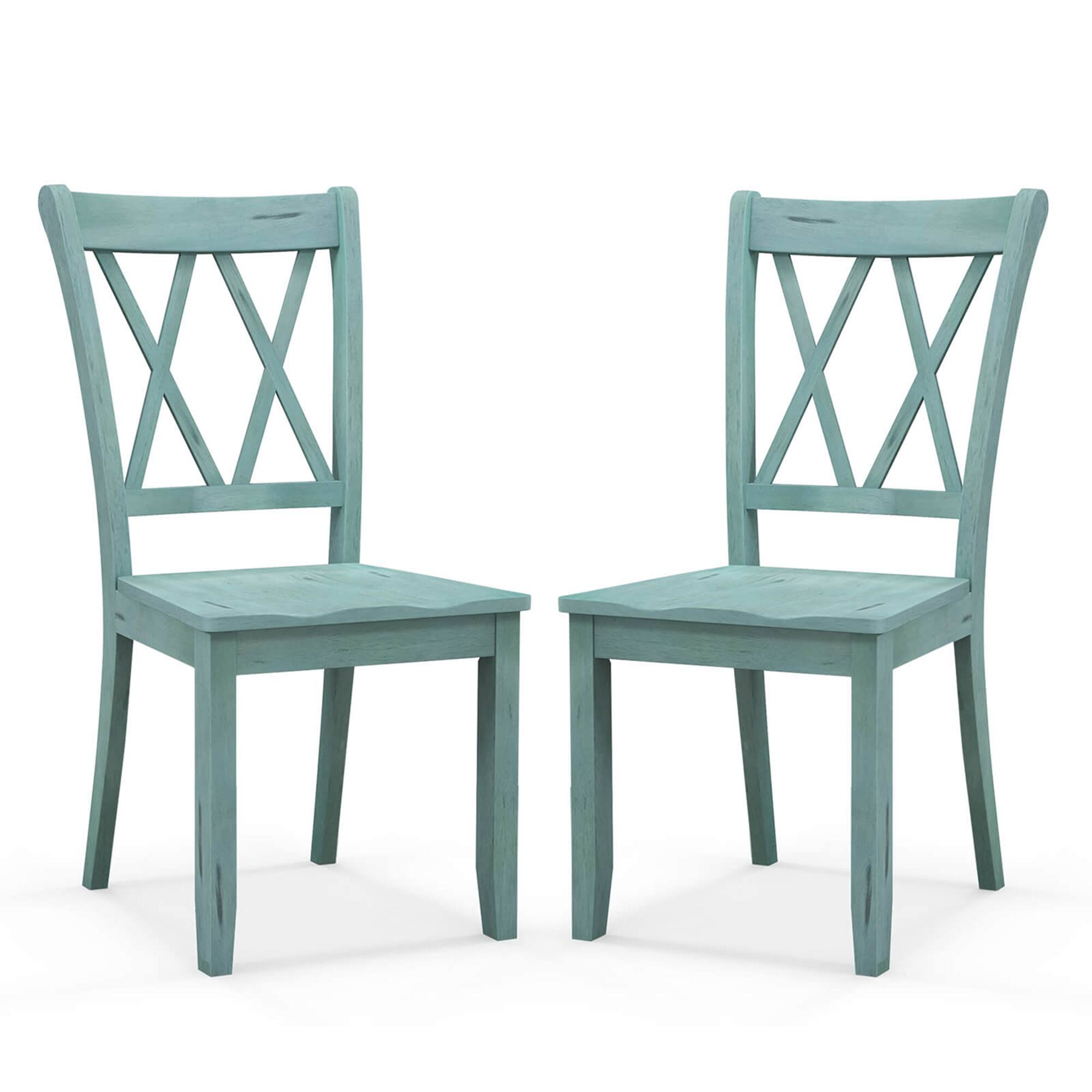Front. Costway - Costway Set of 2 Wood Dining Chair Cross Back Dining Room Side Chair Mint Home Kitchen - Mint Green.