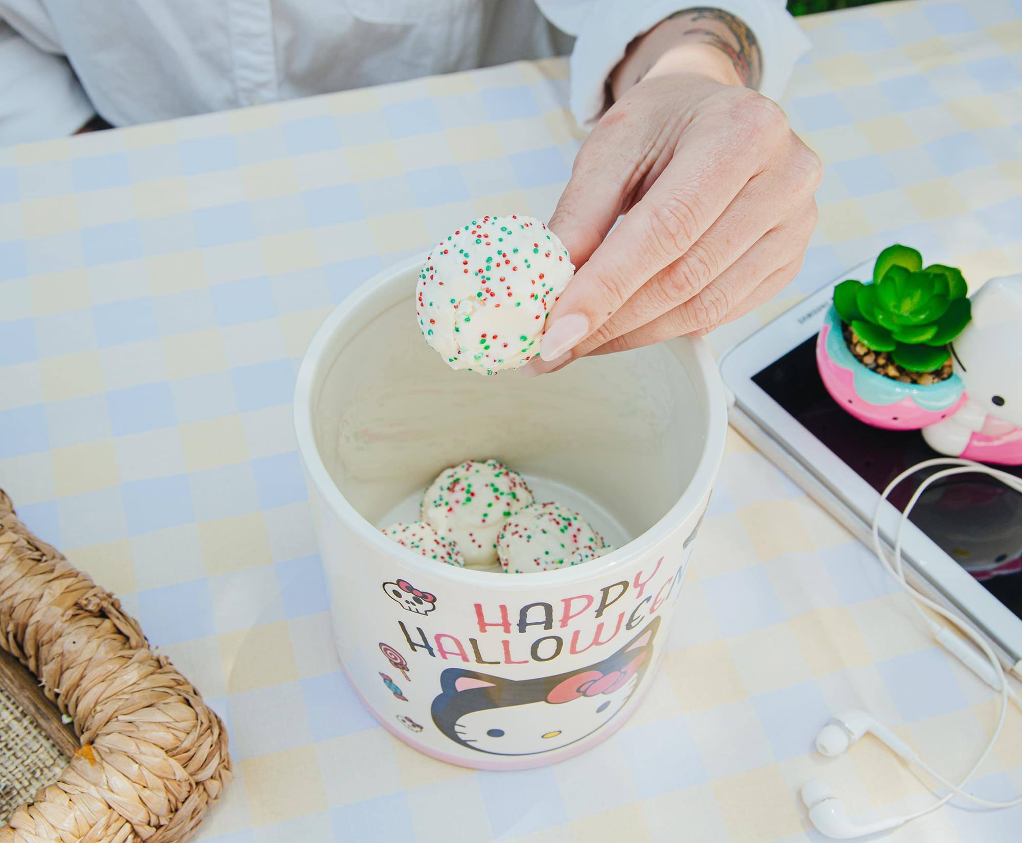 Alt View 5. Hello Kitty - Sanrio Hello Kitty Black Cat "Happy Halloween" Ceramic Snack Jar | 8 Inches Tall - Black.