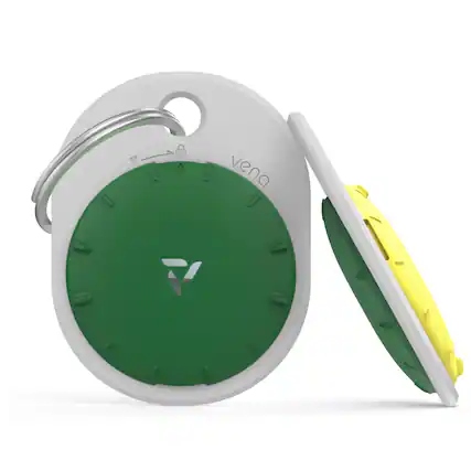 Front. Vena - For Apple AirTag Holder Pet, AirTag Keychain Silicone, AirTag Case Cover Carabiner For Dog Cat Collar, Green/Yellow - Multicolored.