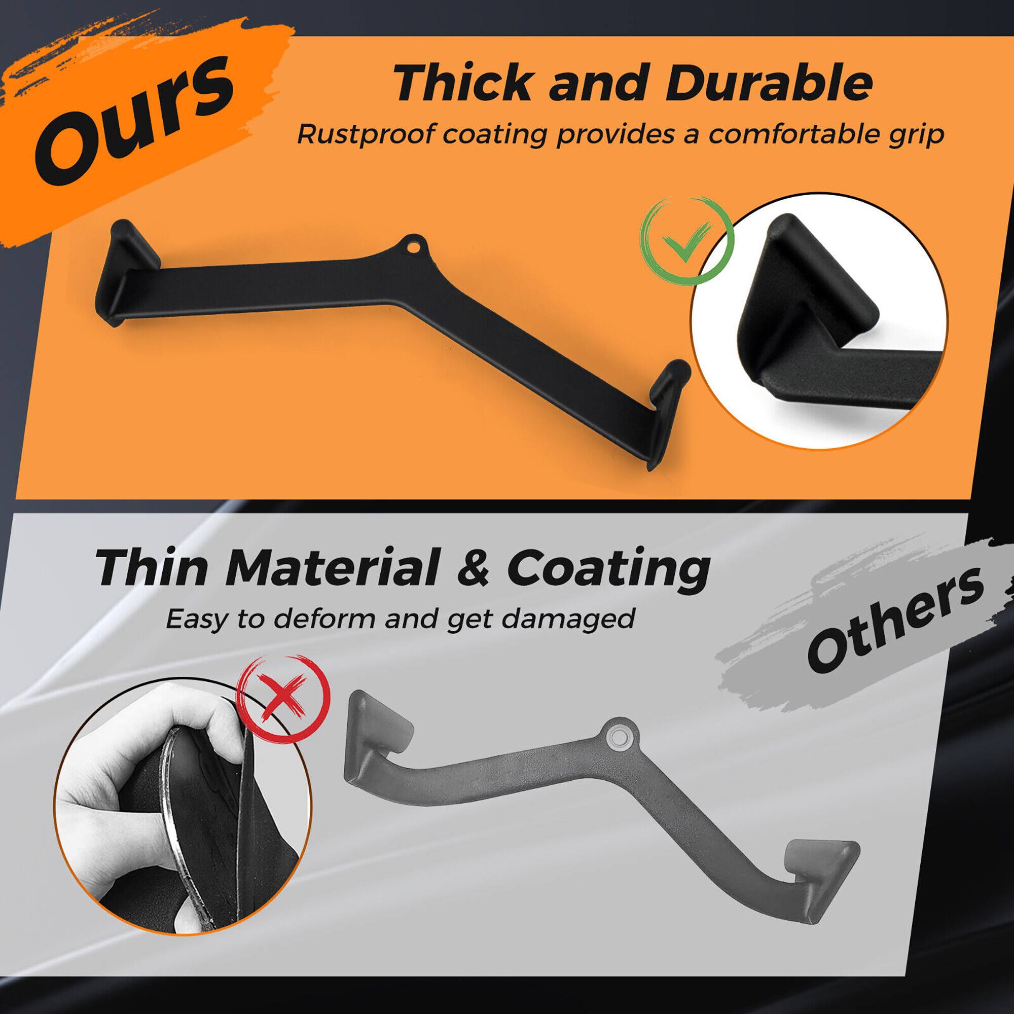 Thick and Durable: Ours Rustproof coating provides a comfortable grip.
Thin Material & Coating: Easy to deform and get damaged.