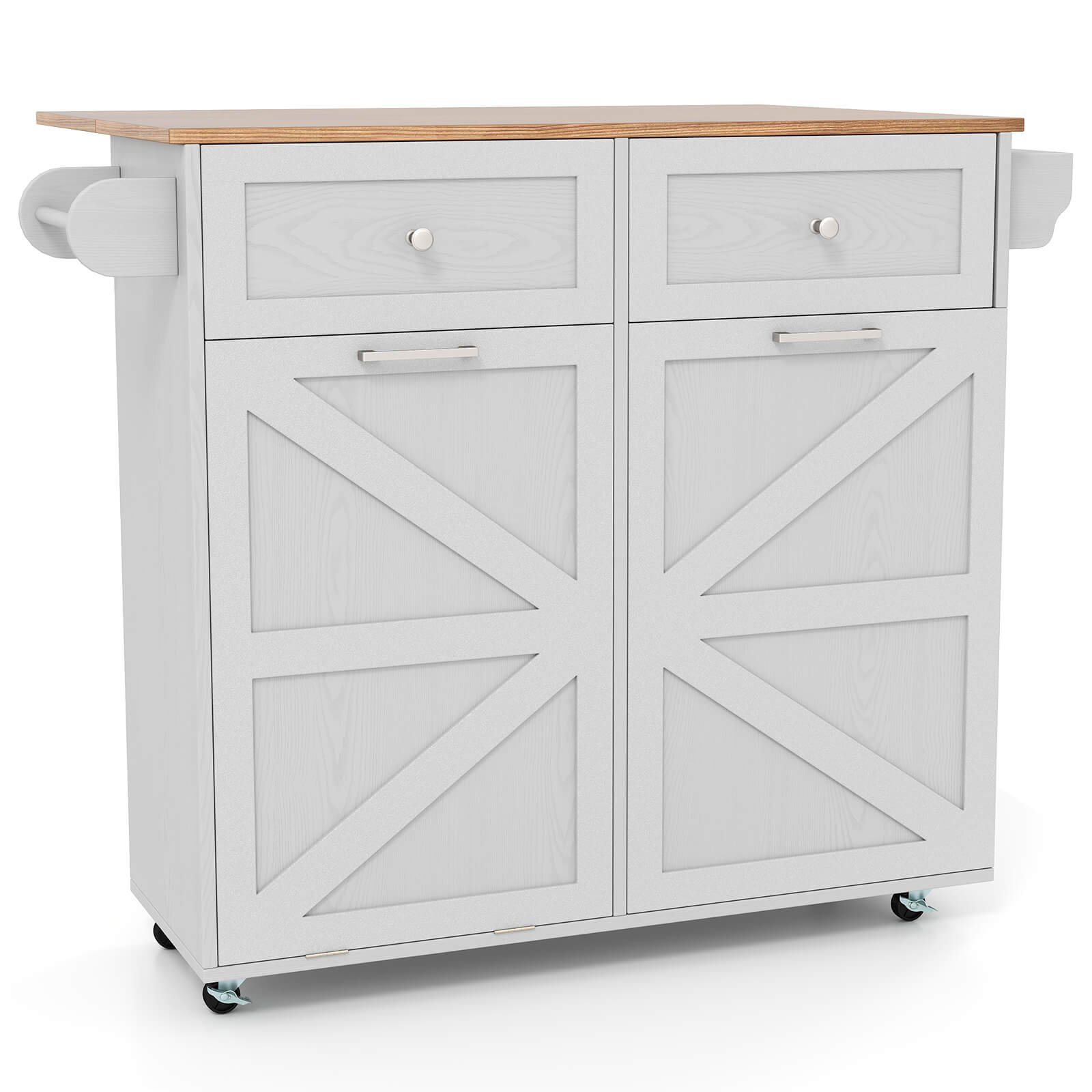 Alt View 9. Costway - Costway Rolling Kitchen Island Kitchen Island Cart with Drop Leaf Trash Can Cabinet - Gray.