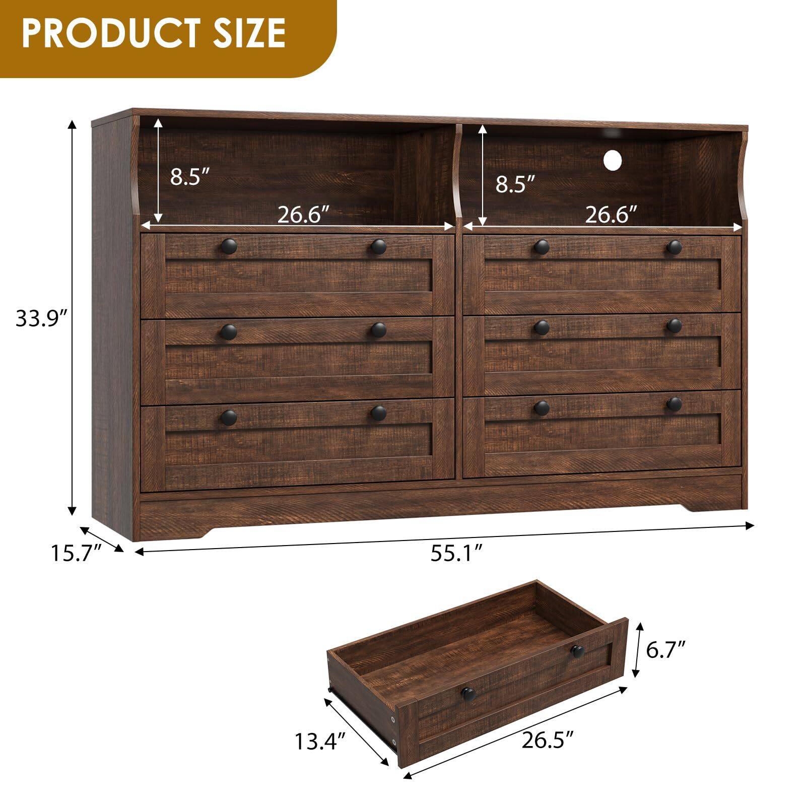 PRODUCT SIZE

- Height: 33.9"
- Width: 55.1"
- Depth: 15.7"
- Drawer Height: 8.5"
- Drawer Width: 26.6"
- Drawer Depth: 13.4"
- Bottom Drawer Height: 6.7"
- Bottom Drawer Width: 26.5"