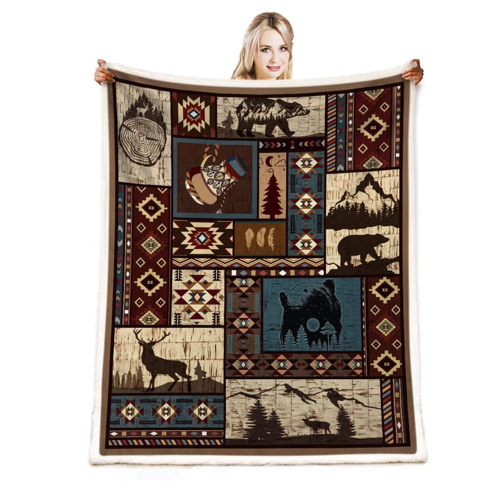 Belperan Wolf Bear Deer Throw Blanket - 50x60 Inch Reversible Plaid Blanket, Microfiber & Flannel, Rustic Cabin Decor For Couch & Bed - View #9