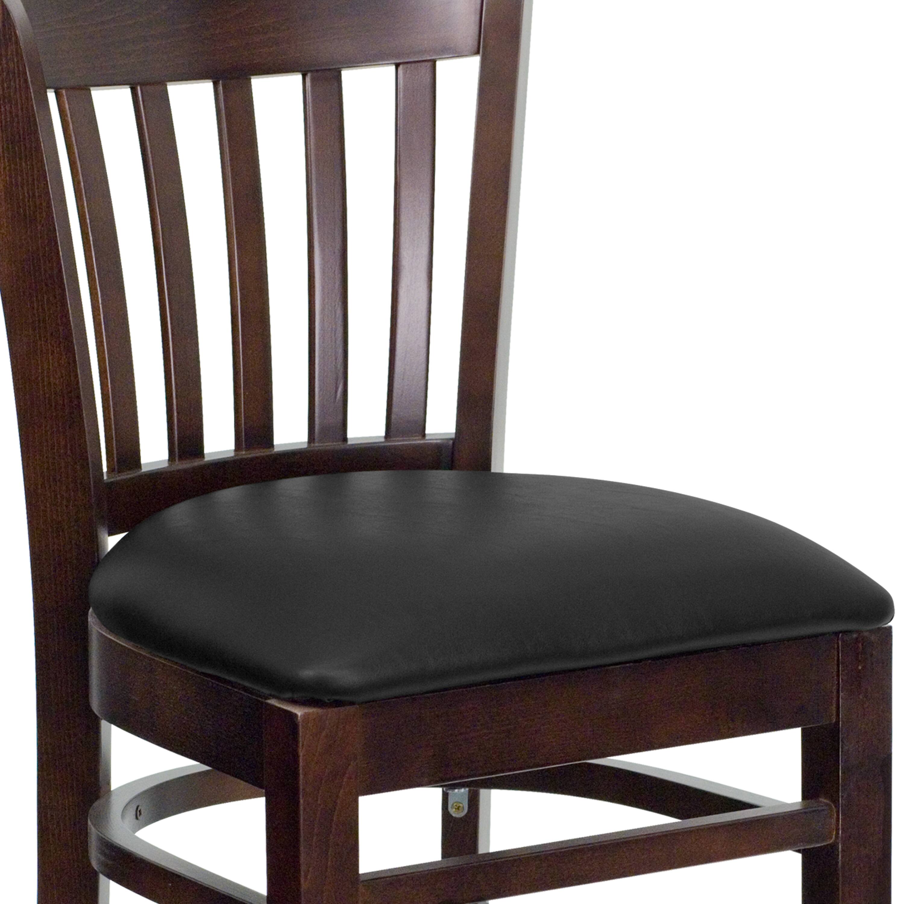 Alt View 8. Emma + Oliver - Vertical Slat Back Wooden Restaurant Dining Barstool - Black Vinyl Seat/Walnut Wood Frame.