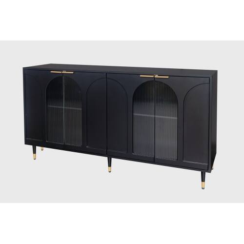 Alt View 5. LUCKY ONE - Freestanding Black Lacquered Accent Cabinet with 4 Glass Doors Adjustable Shelves for Living Room - Black.