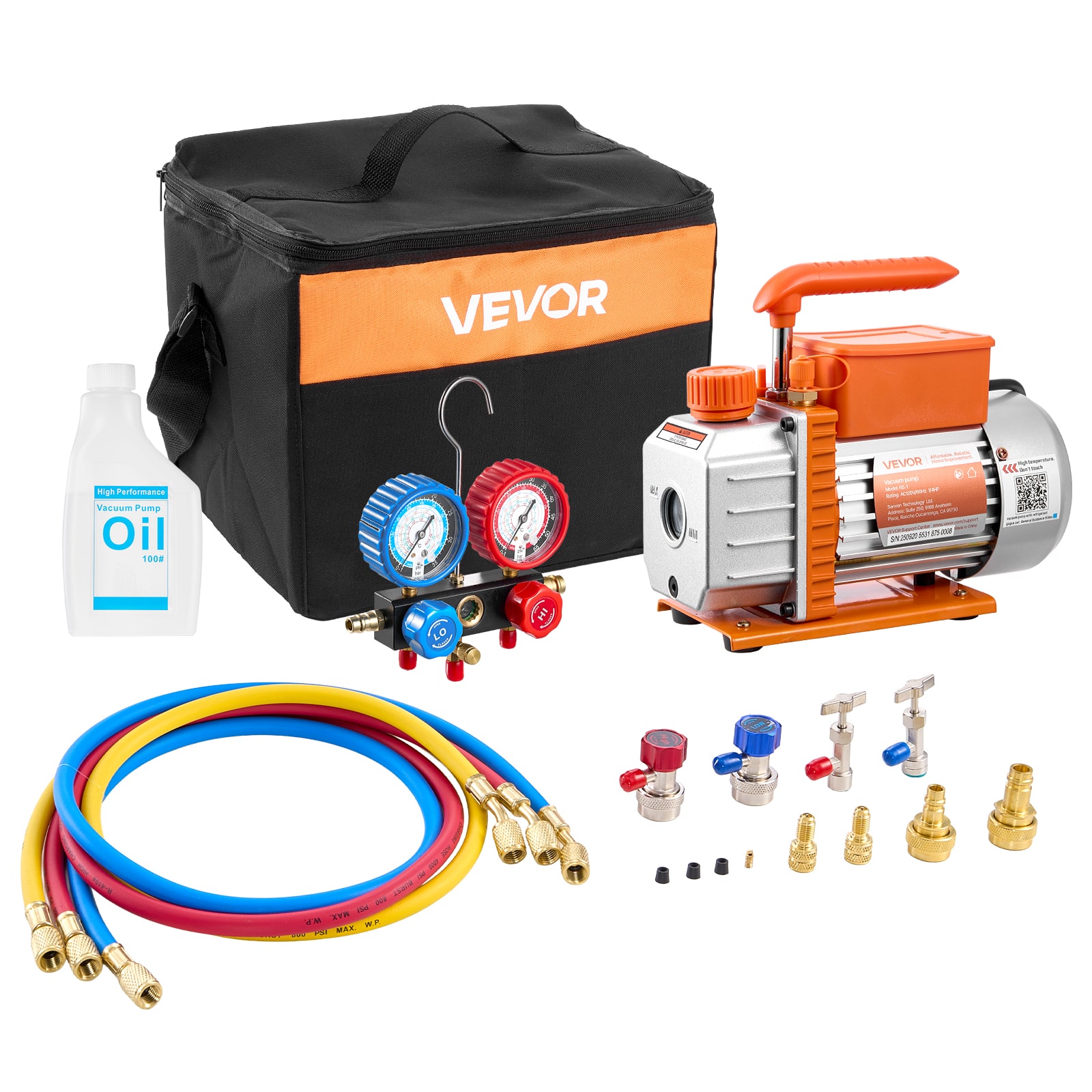 VEVOR - AC Vacuum Pump and Gauge Set, 3.5 CFM 1/4 HP, Single Stage Rotary Vane HVAC Vacuum Pump, A/C Manifold Gauge Kit - Blue;Red;Black price history on PriceWatchPro