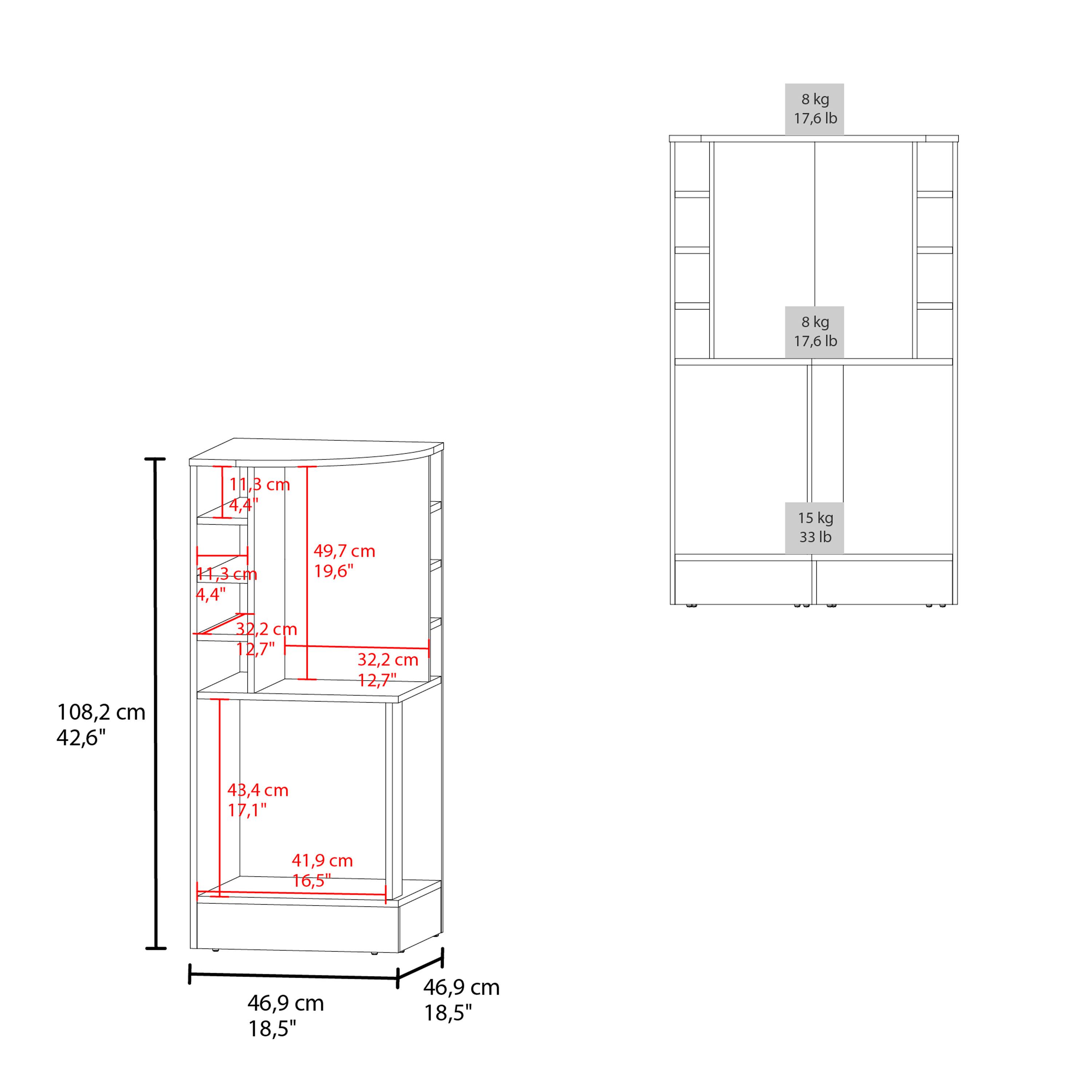 Sure, here is the corrected and grouped text:

- **Weight Capacity:**
  - 8 kg / 17.6 lb
  - 15 kg / 33 lb

- **Dimensions:**
  - 108.2 cm / 42.6"
  - 46.9 cm / 18.5"
  - 49.7 cm / 19.6"
  - 43.4 cm / 17.1"
  - 41.9 cm / 16.5"
  - 32.2 cm / 12.7"
  - 11.3 cm / 4.4"
  - 11.3 cm / 4.4"
