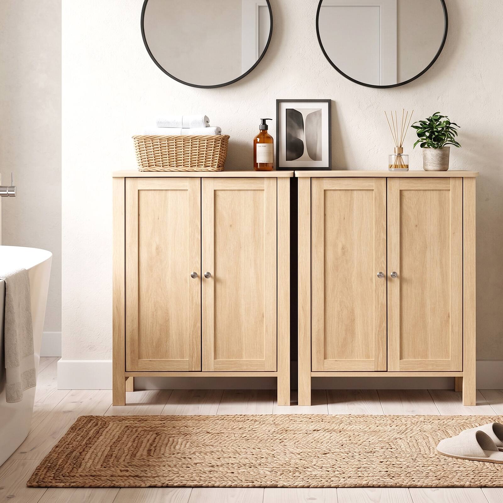 Alt View 6. Winado - Wooden Storage Floor Cabinet Freestanding Cabinet with 3 Shelves Rack Organizer for Bathroom Kitchen Pantry - Natural.