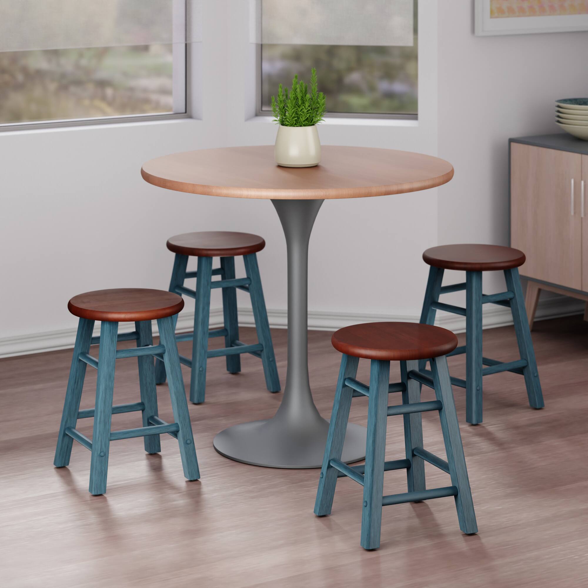 Alt View 8. Winsome Wood - Element 2-Pc Dining Stool Set, Rustic Teal & Walnut - Walnut/Rustic Teal.