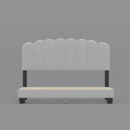 Front. Famapy - Famapy Upholstered Bed Frame: Curved Headboard, Reinforced Slats & High Load - Bearing - White.
