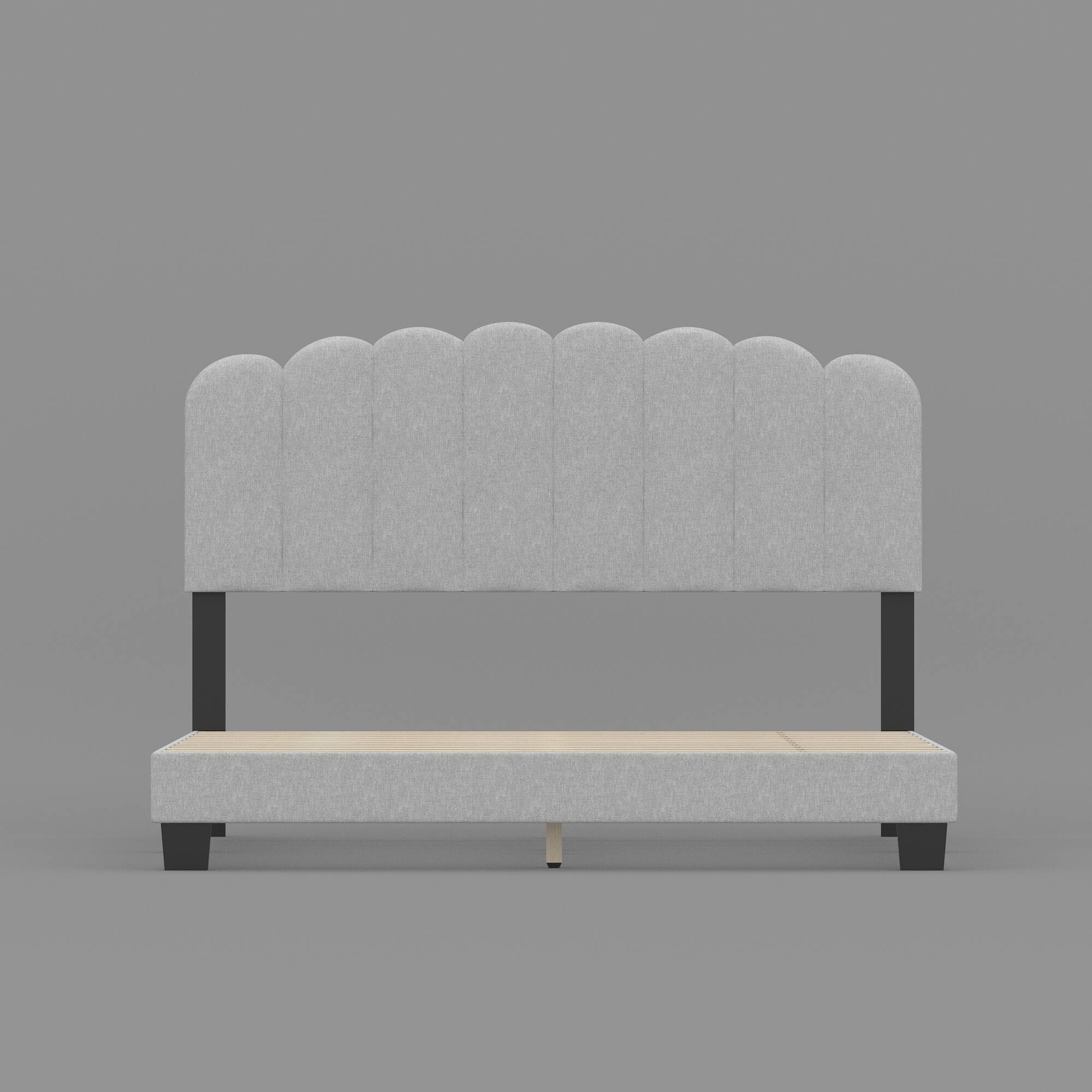 Front. Famapy - Famapy Upholstered Bed Frame: Curved Headboard, Reinforced Slats & High Load - Bearing - White.