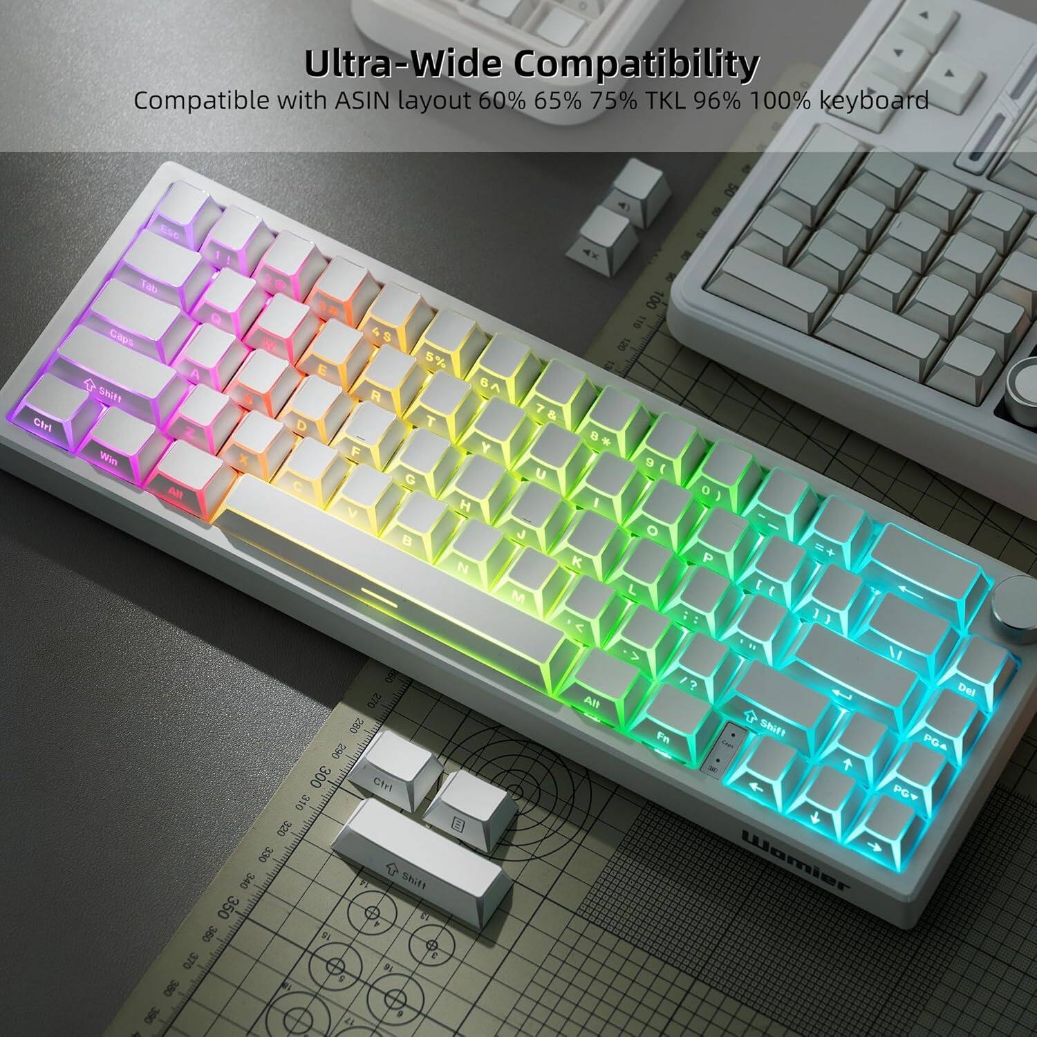 Ultra-Wide Compatibility  
Compatible with ASIN layout 60% 65% 75% TKL 96% 100% keyboard