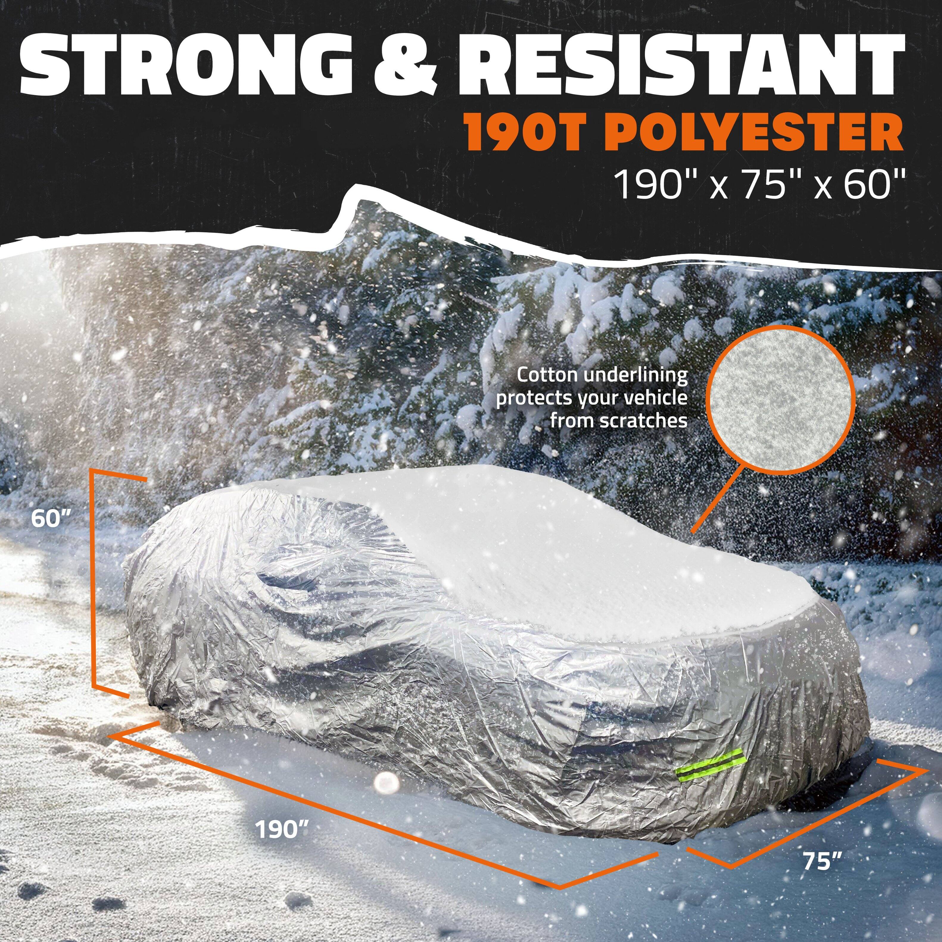 STRONG & RESISTANT  
190T POLYESTER  
190" x 75" x 60"  

Cotton underlining protects your vehicle from scratches