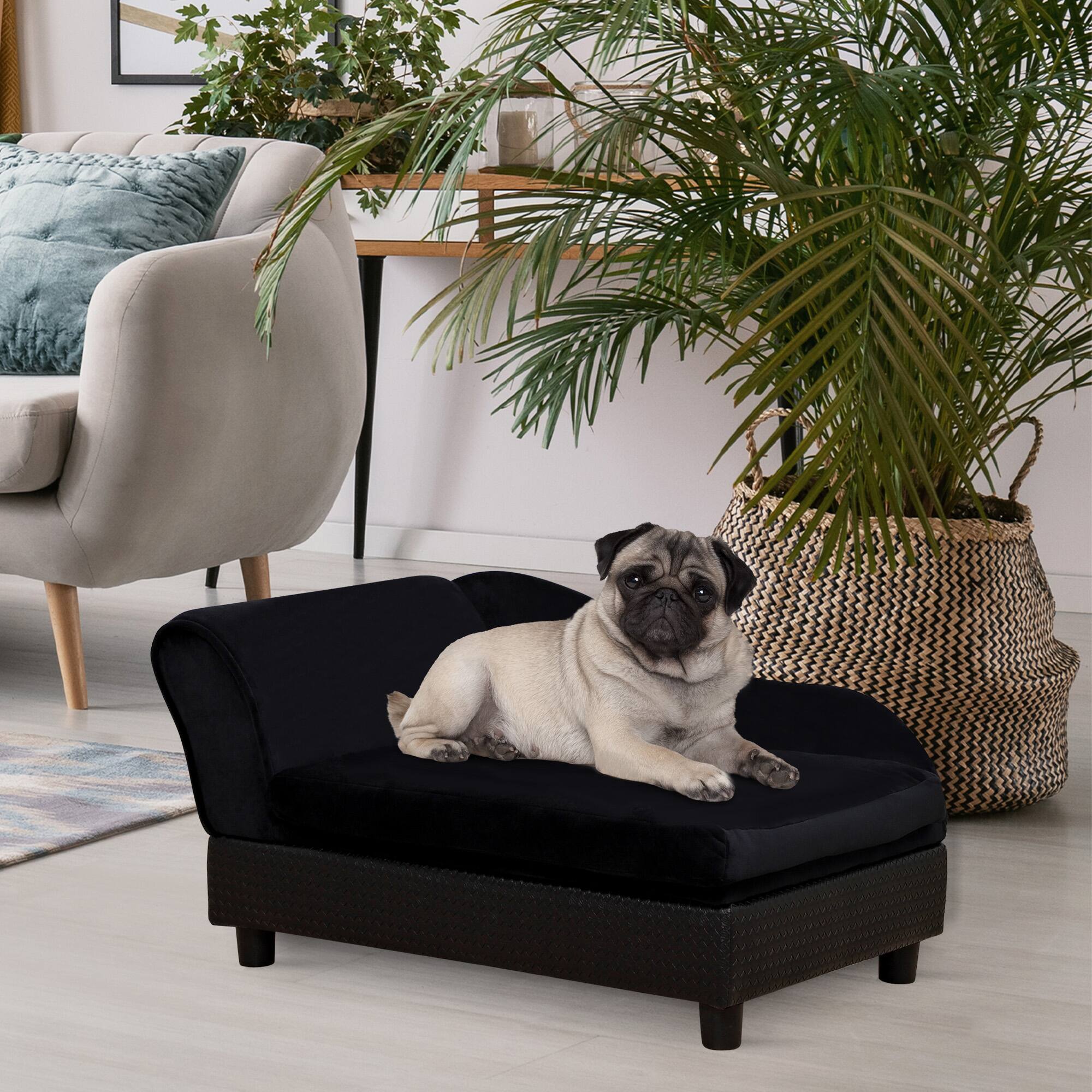 Angle. Pawhut - Luxury Dog Couch with Hidden Storage, Small Dog Sofa Bed with 2" Soft Foam, for Puppies & Little Breeds - Black.