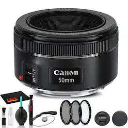 Canon - EF 50mm f/1.8 STM Lens (0570C002) + Filter Kit + Cap Keeper Base Bundle (International Version)