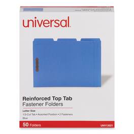 Universal - Deluxe Reinforced Top Tab Fastener Folders, 0.75" Expansion, 2 Fasteners, Letter Size, Blue Exterior, 50/Box