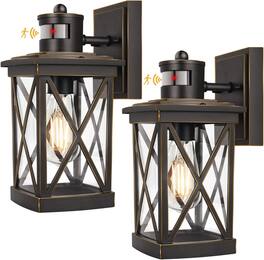 Nordic Hygge - 2-Pack Motion Sensor Outdoor Wall Lanterns Waterproof, Oil Rubbed Bronze Exterior Light Fixtures Wall Mount - Oil-Rubbed Bronze