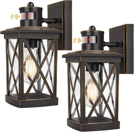 Front. Nordic Hygge - 2-Pack Motion Sensor Outdoor Wall Lanterns Waterproof, Oil Rubbed Bronze Exterior Light Fixtures Wall Mount - Oil-Rubbed Bronze.