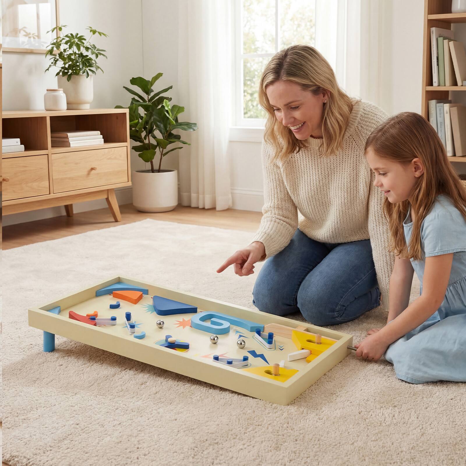 Alt View 4. Costway - Costway Wooden Pinball Machine with 3 Balls, for Kids 8+ & Adults, Marble Pinball Toy - Colorful.