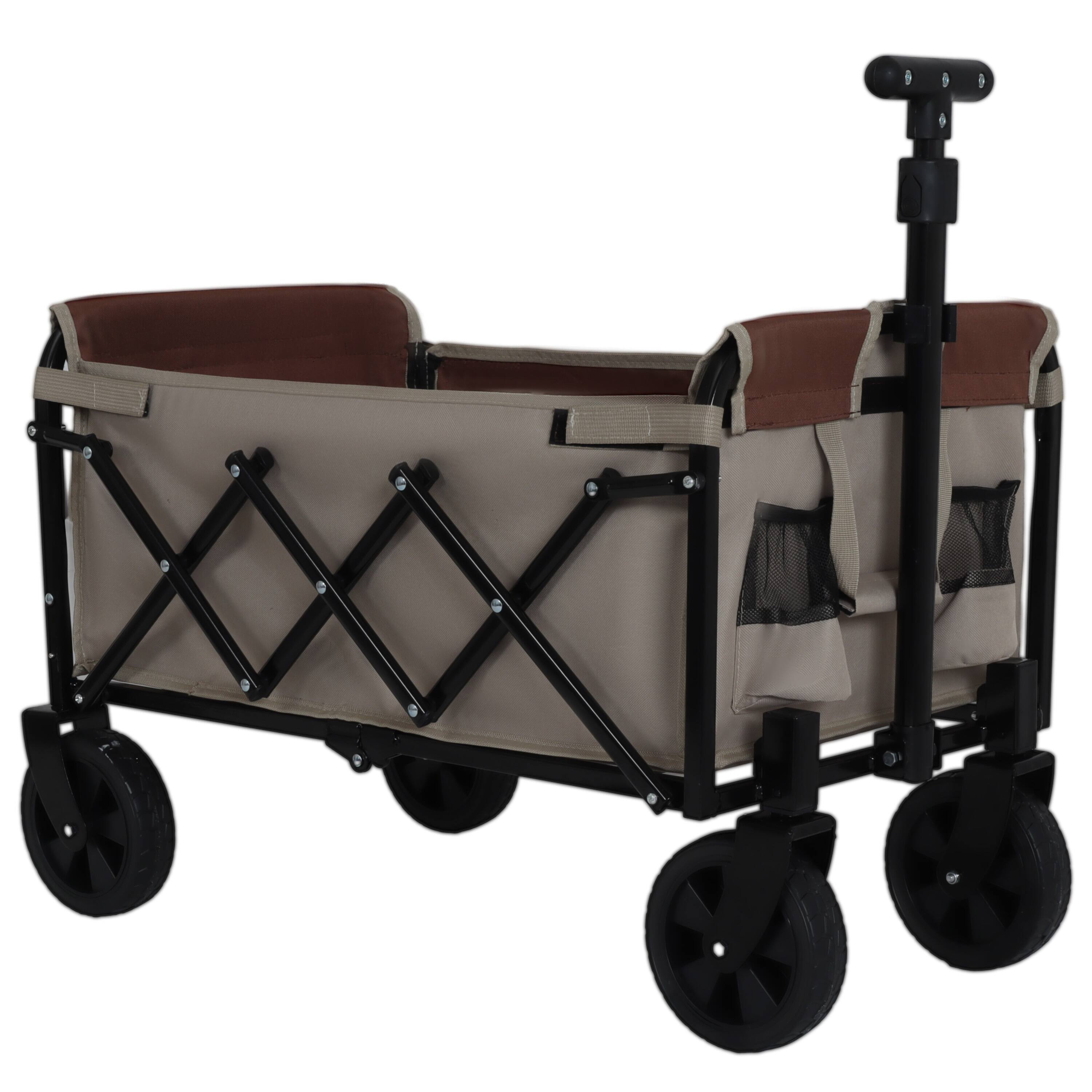 Angle. Mondawe - All-in-One Convertible Camping Utility Carts - Bench Seat, Dog Tether w/ 360° All-Terrain Wheels - Beige.