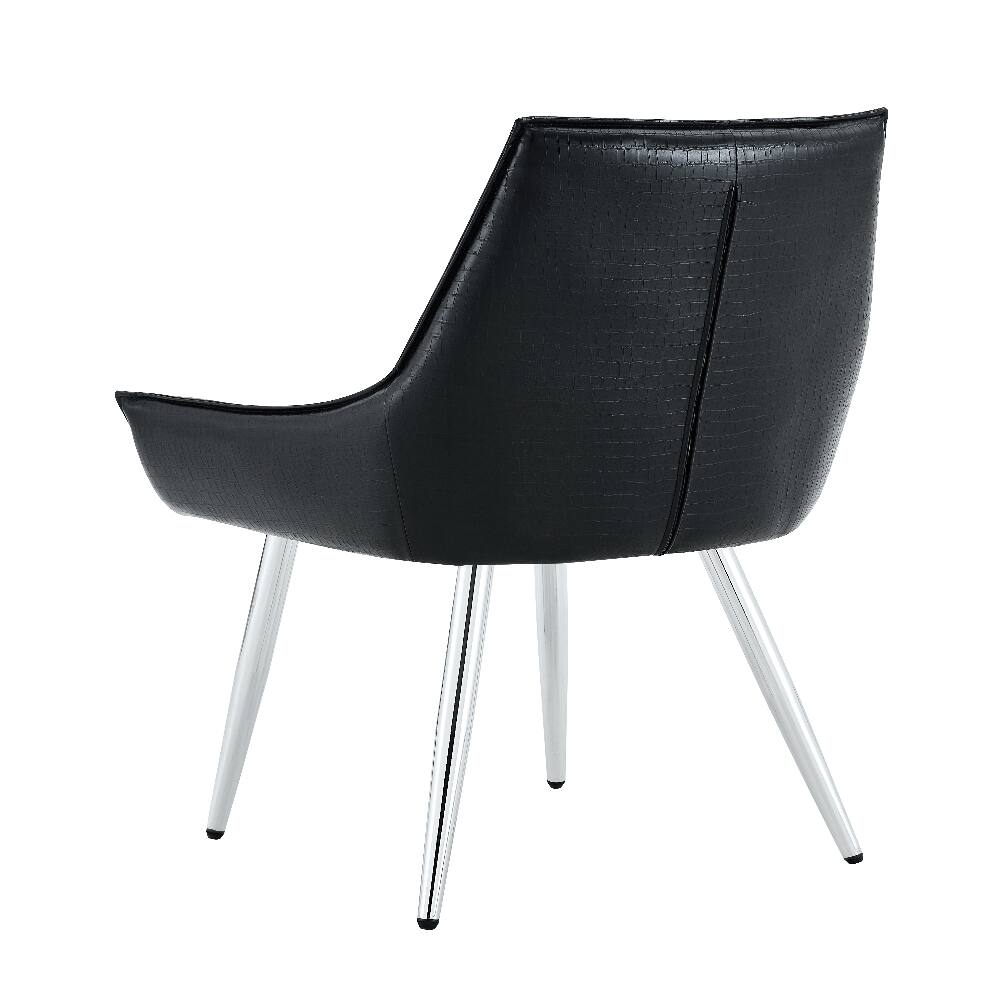 Alt View 3. Loheer - Loheer Crocodile Pattern Accent Chair Set of 2 Black PU Leather Dining Chair Diamond Tufted Chrome Legs - Black.