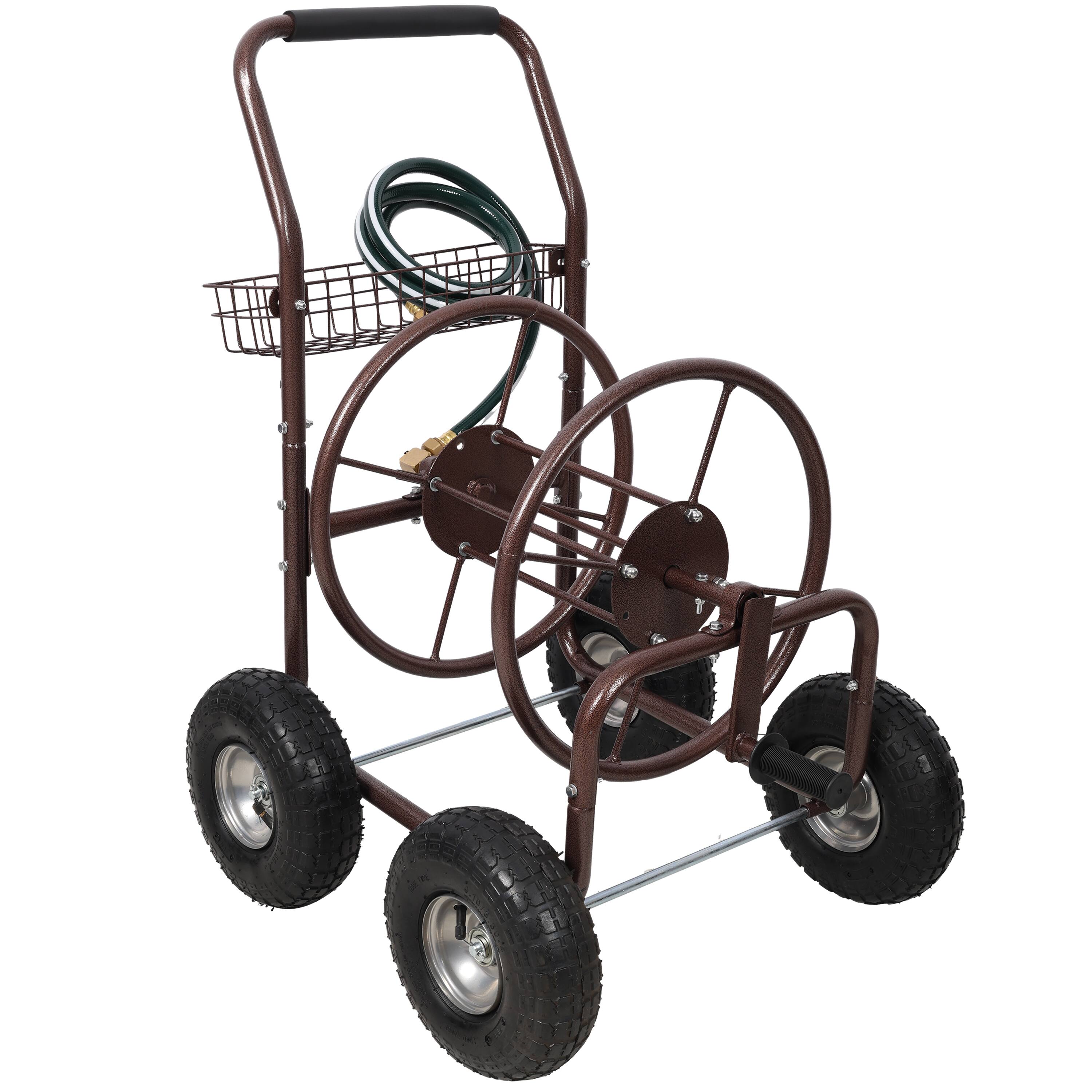 Angle. APRILSOUL - Expressions Metal Hose Reel Cart with Wheels - Heavy Duty Hose Caddie - 250 Ft Hose Capacity - Bronze.